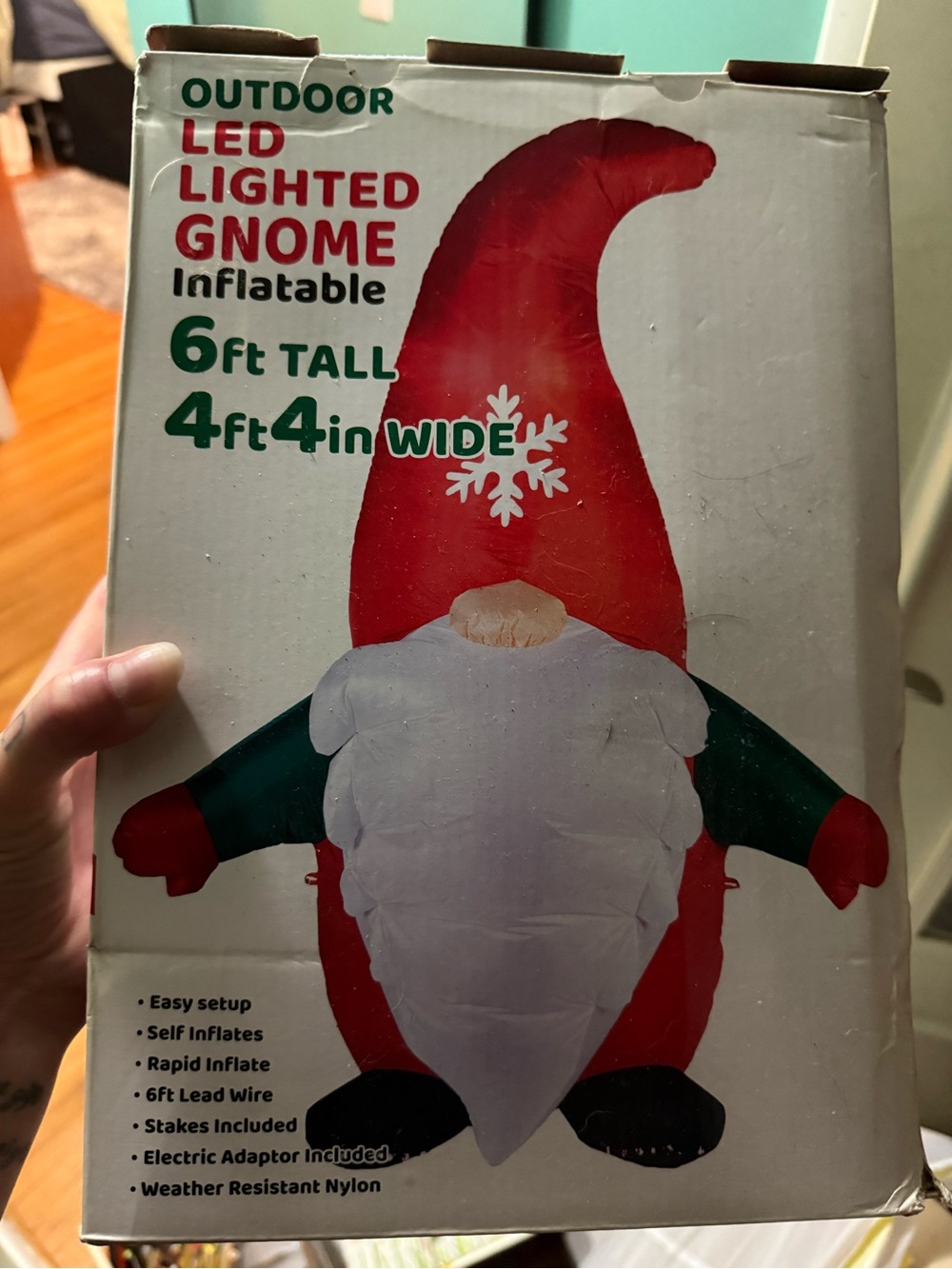 Outdoor LED Lighted Inflatable Gnome - Red/Green
